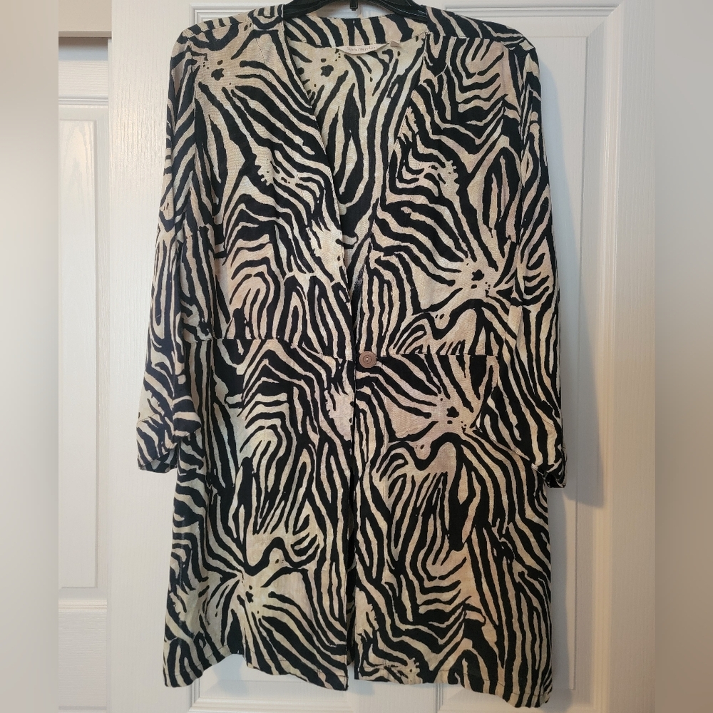 ☀️SALE Soft Surroundings Zebra Pattern Long Cardigan/Kimono/Beach Cover Sz M